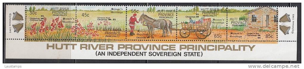 Hutt River Province(Australia) 1985 Christmas Overprint Strip MNH - Cinderelas