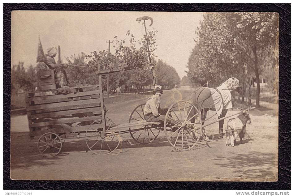 TOP COLLECTION - CARNAVAL- ATTELAGE VOITURE TRACTEE PAR UN CHEVAL ET UN CHIEN DEGUISES INEDITE - Carnaval