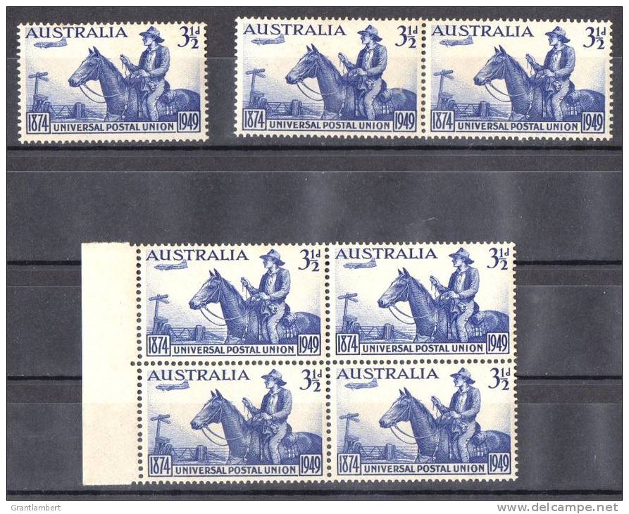 Australia 1949 Universal Postal Union - Stockman On Horseback MNH Single, Pair, Block Of 4 - Ongebruikt