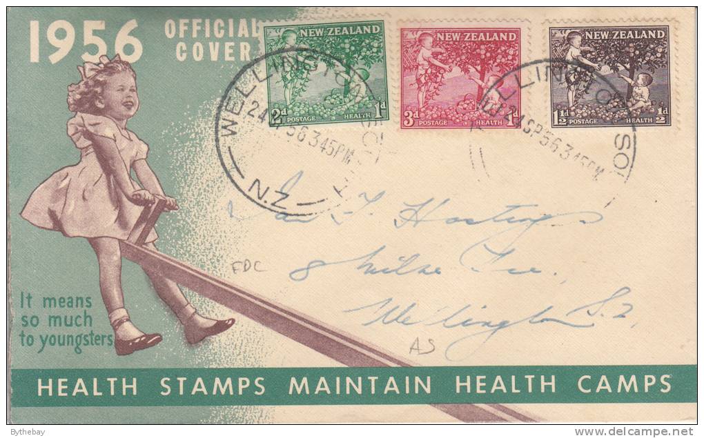 New Zealand FDC Scott #B49-B51 Set Of 3 1956 Health Stamps - Children Picking Apples - FDC