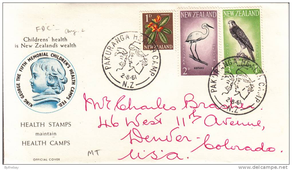 New Zealand FDC Scott #B61-B62 Set Of 2 Health Stamps Kotuku, NZ Falcon Posted To USA Additional 1p Franking - FDC