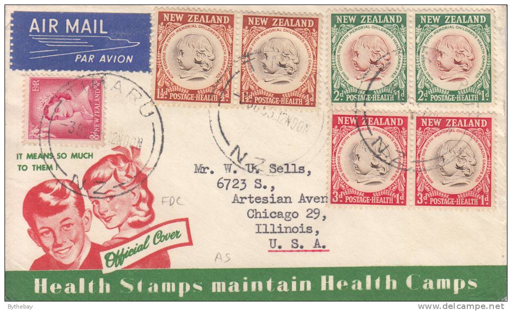 New Zealand FDC Scott #B46-B48 Set Of 3 Health Stamps In Pairs Child's Head Posted Airmail To USA Additional 8p Franking - FDC