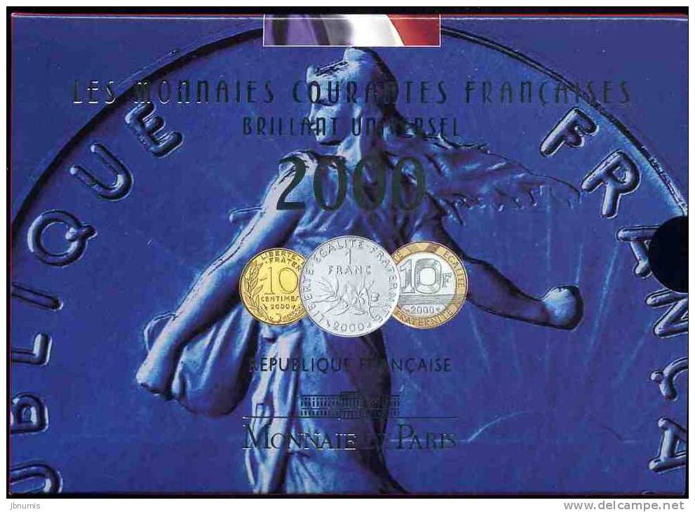 France Coffret Officiel BU 1 Centime à 20 Francs 2000 KM MS17 - BU, Proofs & Presentation Cases