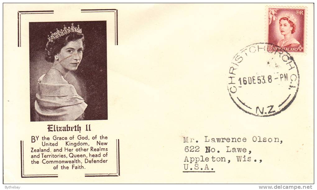 New Zealand Cover Scott #290 1 1/2p Elizabeth II Posted To USA, Postmarked Christchurch 16 DE 53 - Brieven En Documenten