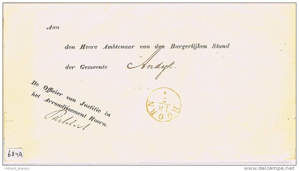 BRIEFOMSLAG Van De O.v.J. HOORN Via MEDEMBIK Aan De BURGEMEESTER Te ANDIJK (6849 - ...-1852 Préphilatélie