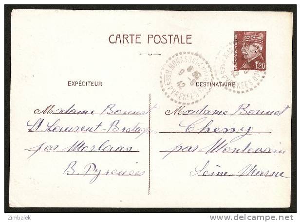 FRANCE  - ENTIER POSTAL  - 1,20F . MARECHAL PETAIN - Cartes Postales Types Et TSC (avant 1995)