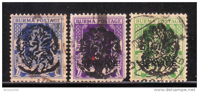 Myanmar Burma 1942 Overprinted 3v Used - Burma (...-1947)