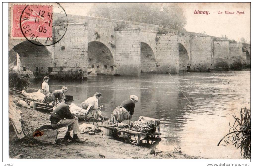 78....YVELINES....LIMAY......LE VIEUX PONT.....LAVANDIERES.......ECRITE. . .. . . ‹(•¿• )› - Limay