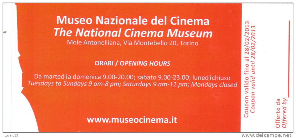 MUSEO NAZIONALE DEL CINEMA - TORINO - COUPON PER INGRESSO RIDOTTO - Biglietti D'ingresso