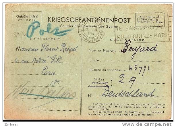 KRIEGSGEFANGENENPOST - COURRIER DES PRISONIERS DE GUERRE - 7.1.1941 - Militaria