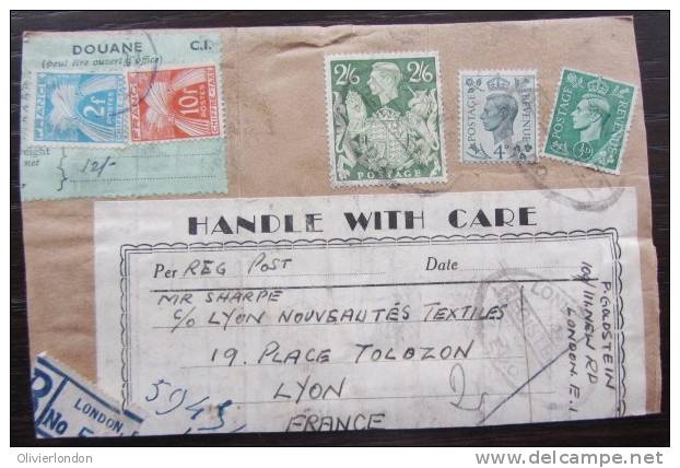 Front Of Packet - Superb Registered Piece From London To Lyon France With 4d+1/2d+2/6d With 10f+2f French Tax Stamps - Storia Postale