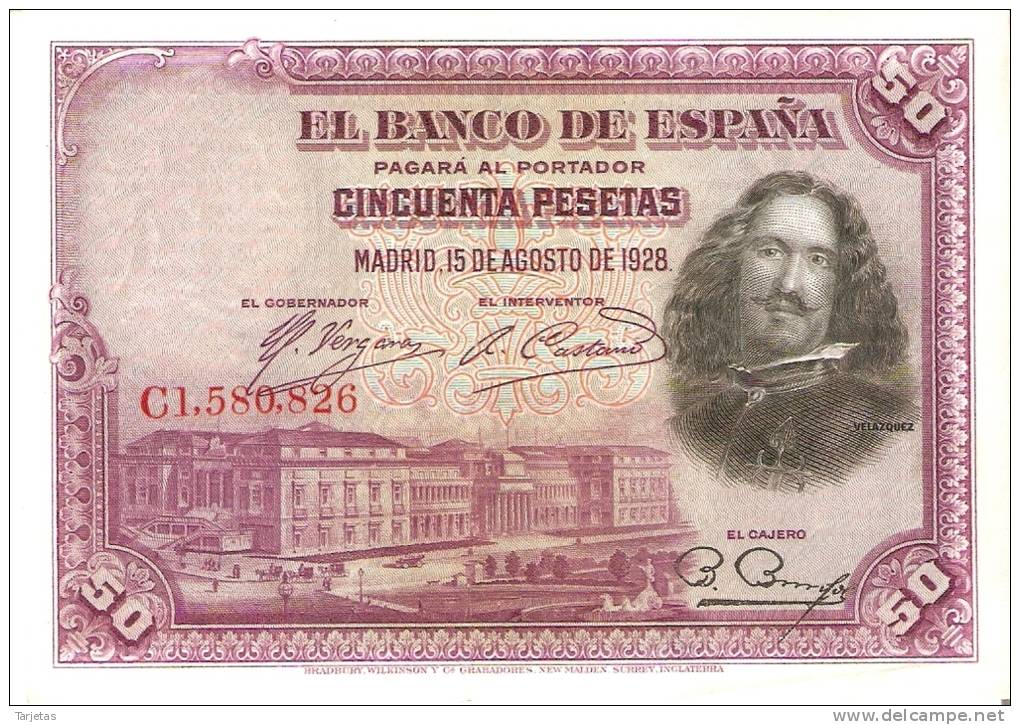 BILLETE DE ESPAÑA DE 50 PTAS DEL AÑO 1928 SERIE C CALIDAD EBC+ (BANKNOTE) - 50 Pesetas