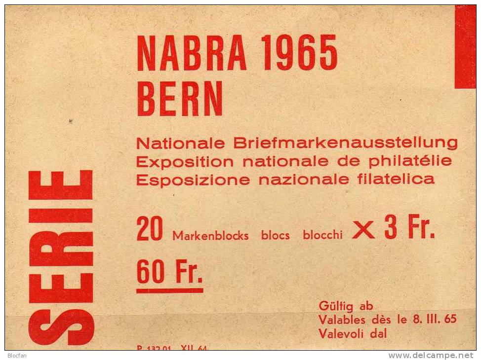 Expo NABRA 1965 Briefmarken-Ausstellung Bern Schweiz Block 20/ 1-20 ** 40€ Stamp On Stamp Philatelic Bloc Sheet Helvetia - Blokken