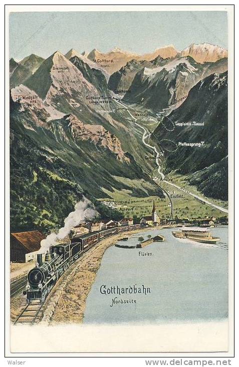 1521 - AK Gotthardbahn, Gotthardtunnel, Gotthard, Flueelen, Flüelen, Wassen, Gurtnellen, Eisenbahn, Ca.1915, Schweiz - Flüelen