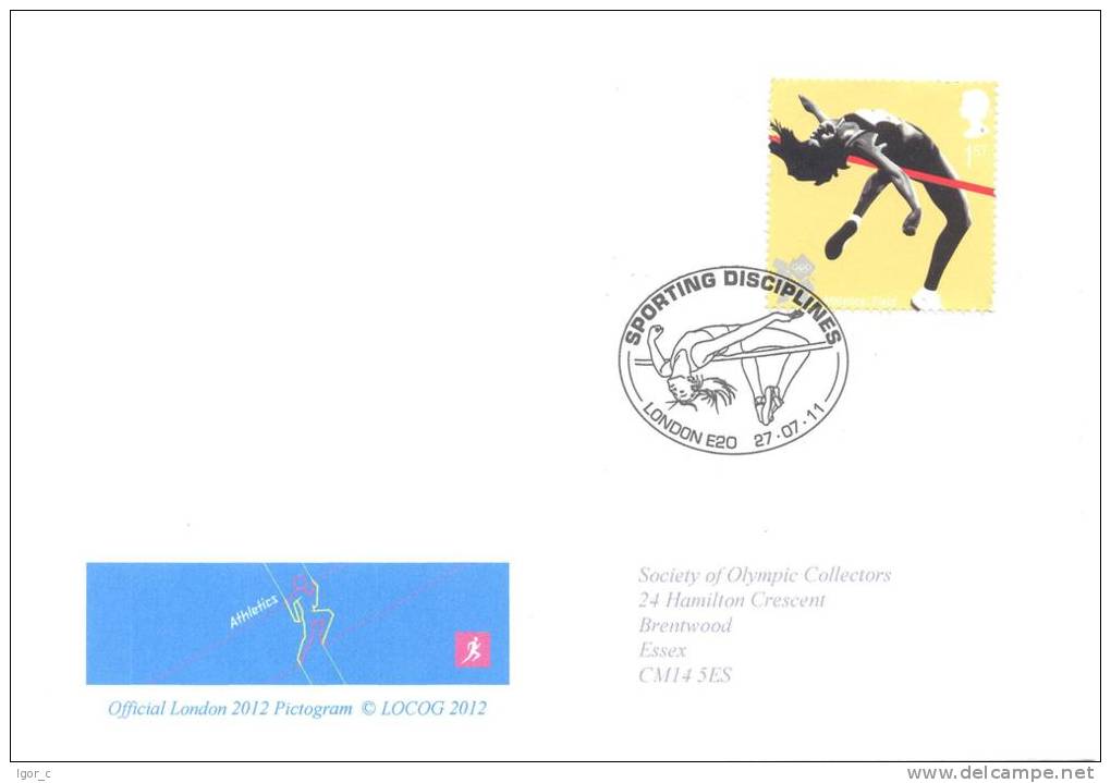 UK Olympic Games 2012 Letter; Athletics Cachet, High Jump Stamp And Cancellation - Verano 2012: Londres