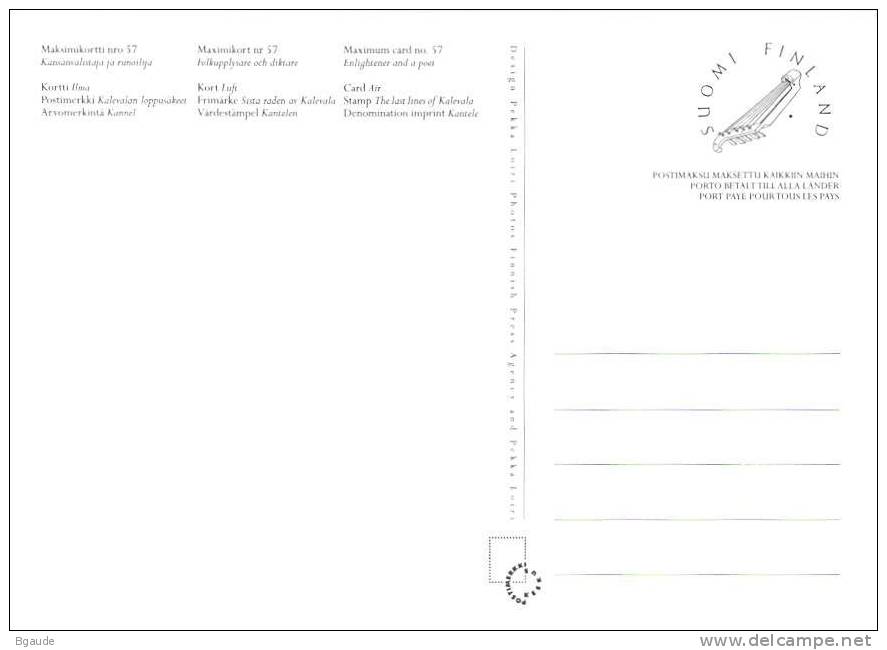 FINLANDE CARTE  MAXIMUM  NUM.YVERT 1578 ELIAS LONNROT HOMMAGE - Maximum Cards & Covers