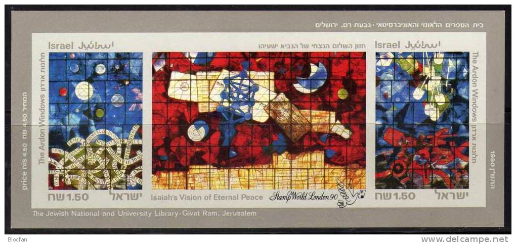 Bloc STAMP WORLD LONDON`90 Israel Block 41A SST Plus B O 105€ Bibliothek Mordechai Glasfenster Bfart Bloc Sheet Of Asia - Used Stamps (without Tabs)