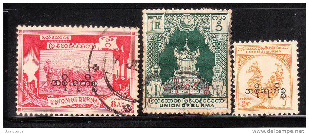 Myanmar 1949 Overprinted 3v Used - Myanmar (Burma 1948-...)