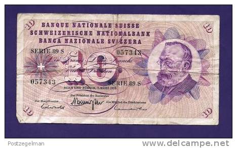 SWITSERLAND 1973, Banknote, USED VF,  10 Franken Km 174 (folded) - Zwitserland
