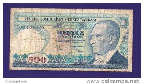 TURKEY 1970 Law,  Banknote, USED FINE,  500 Lira Km 126  (torn) - Turkey