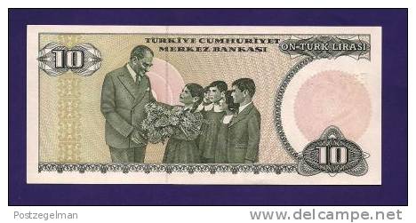 TURKEY 1970 Law,  Banknote, UNC,  10 Lira Km 130 - Turkije