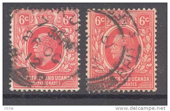 KENYA, UGANDA, 1912 6c Red+6c Scarlet SG 46+46a Very Fine Used - Protectorados De África Oriental Y Uganda