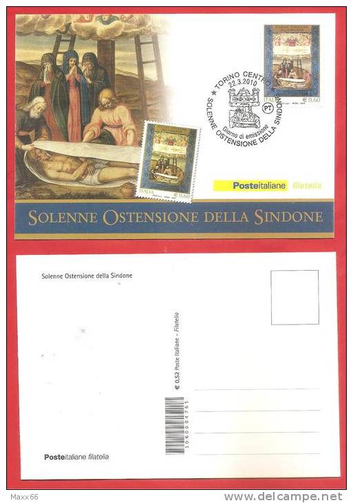 ITALIA REPUBBLICA - 2010 - CARTOLINA POSTALE 1° GIORNO - SOLENNE OSTENSIONE DELLA SINDONE - € 0,60 - S. 3159 - Cartes Philatéliques