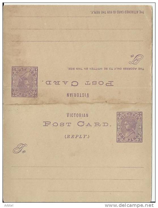 VICTORIA AUSTRALIA TARJETA ENTERO POSTAL DOBLE REINA VICTORIA - Lettres & Documents