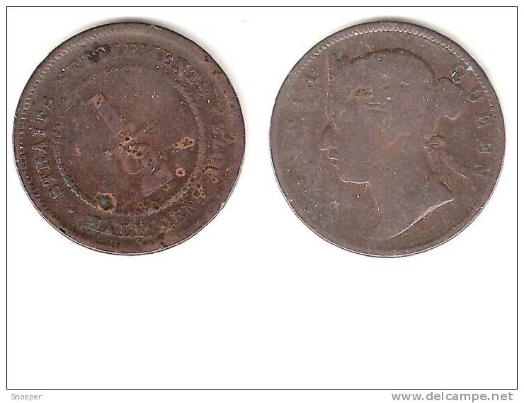 *straits Settlements 1/2 Cent 1873  Km 8  Fr  Very Rare Coin!!!!! Look  Cat Val 100$ In Fr - Malaysie