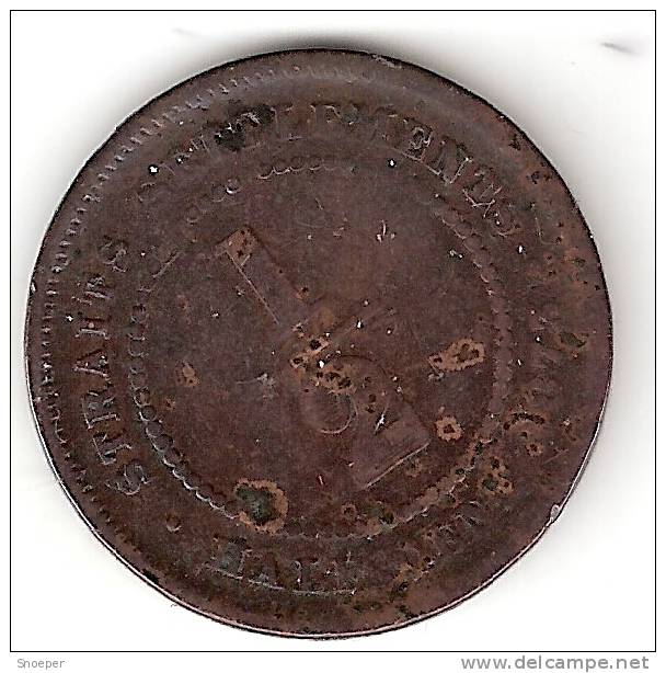 *straits Settlements 1/2 Cent 1873  Km 8  Fr  Very Rare Coin!!!!! Look  Cat Val 100$ In Fr - Malasia