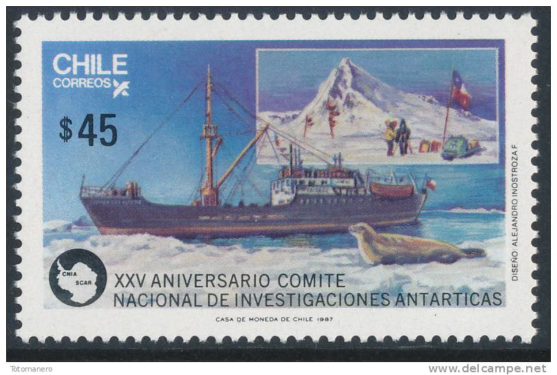 CHILE 1987 National Committee For Antarctic Research 1v** - Research Stations