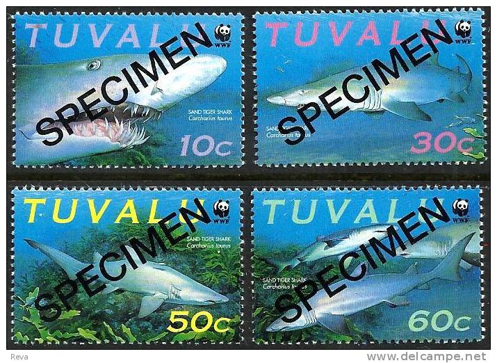 TUVALU WWF SHARK MARINE ANIMAL O/P "SPECIMEN" SET OF 4 ISSUED 1990's(?) MINT SG? READ DESCRIPTION !! - Tuvalu (fr. Elliceinseln)