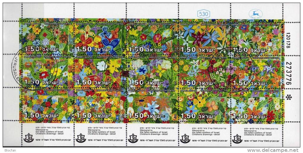 Gedenkwand Kinder-Zeichnung 1978 Israel 736/0 15-KB O 5€ Mit Blumen In Petah Tiqwa Bf History Bloc Flower Sheet Of Asia - Usati (con Tab)