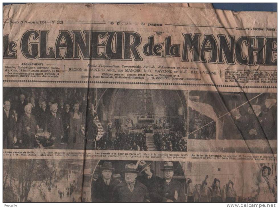 LE GLANEUR DE LA MANCHE 24 11 1934 -ST HILAIRE DU HARCOUET - SARRE - ISIGNY LE BUAT - PONT MAIN - LANDIVY - MORTAIN ... - Autres & Non Classés