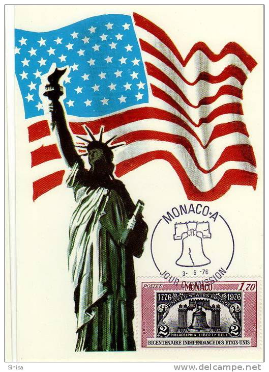 Monaco / Maximum Cards / The 200th Anniversary Of USA Independance / Bells - Cartas Máxima