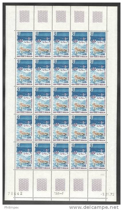 ST. PIERRE & MIQUELON, FULL SHEET  BIRD, 6 CENTS 1973 - Unused Stamps