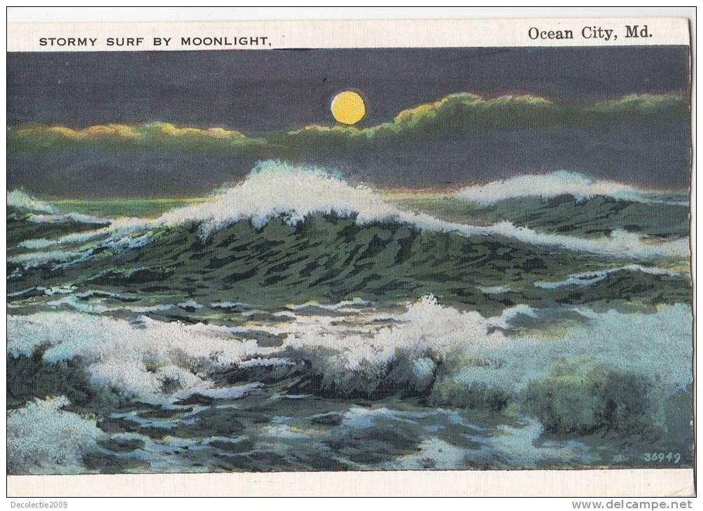 BR44497 Sormy Surf By Moonlight Ocean City    2  Scans - Ocean City