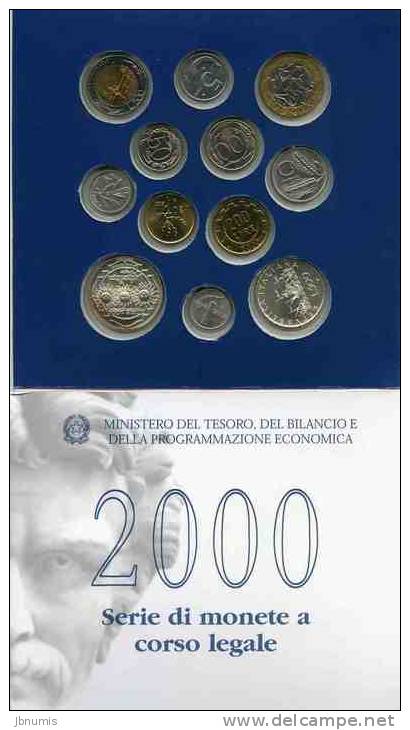 Italie Italia Coffret Officiel BU De 1 à 1000 Lire 2000 Argent Bruno KM MS38 - Mint Sets & Proof Sets