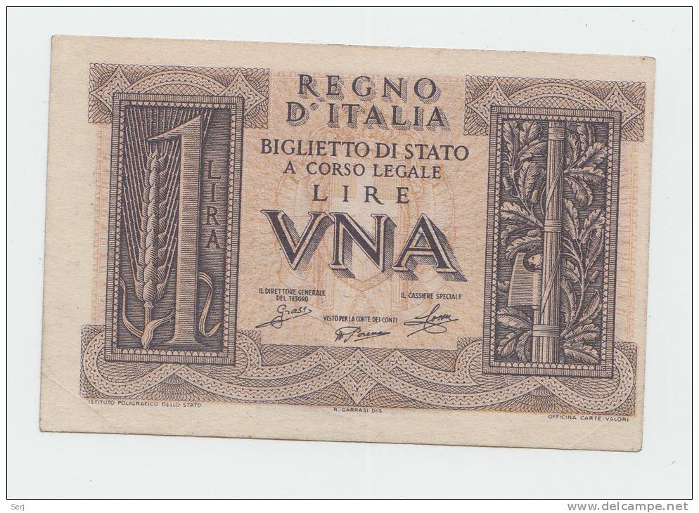 ITALY 1 Lira 1939 XF P 26 - Italia – 1 Lira