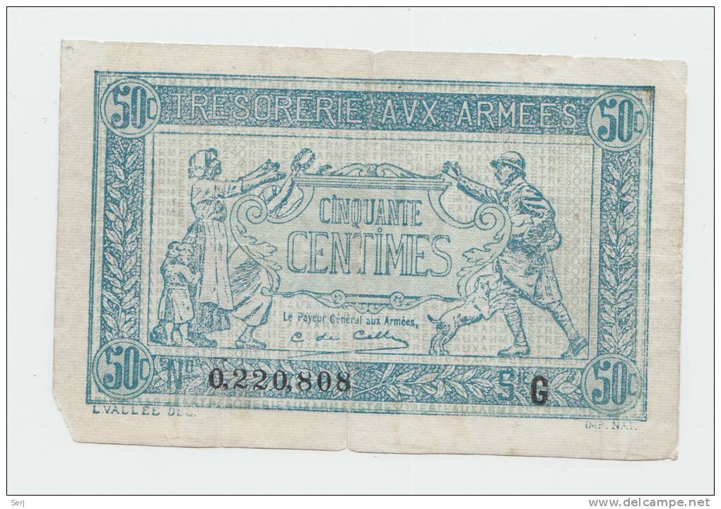 FRANCE 50 Centimes ND. 1917 VG P M1 - 1917-1919 Trésorerie Aux Armées