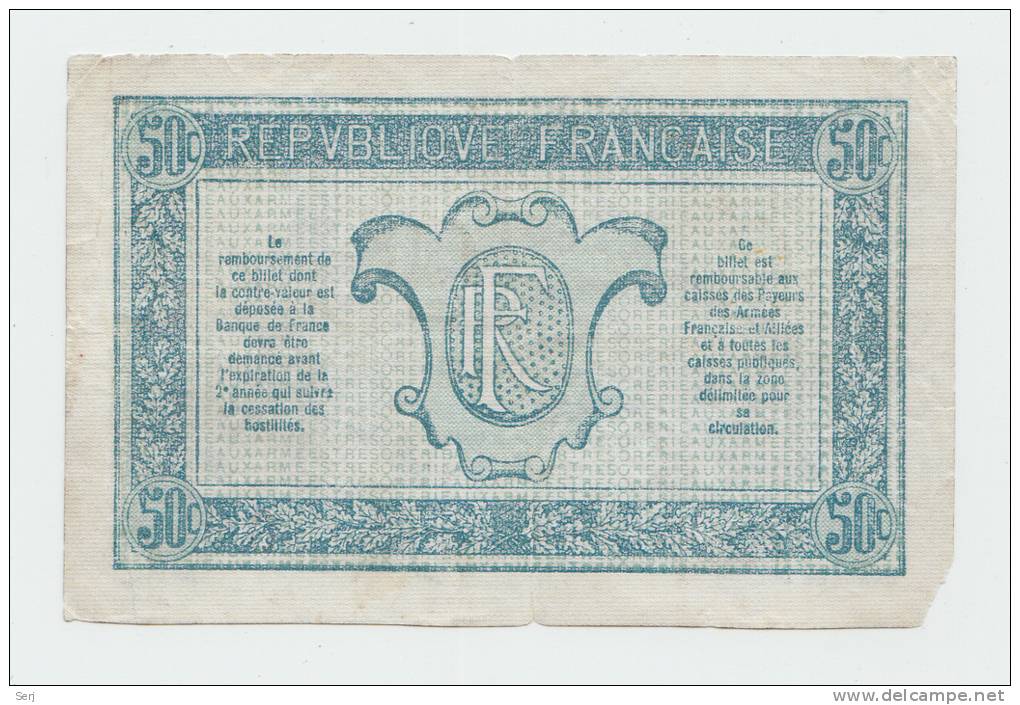 FRANCE 50 Centimes ND. 1917 VG P M1 - 1917-1919 Army Treasury