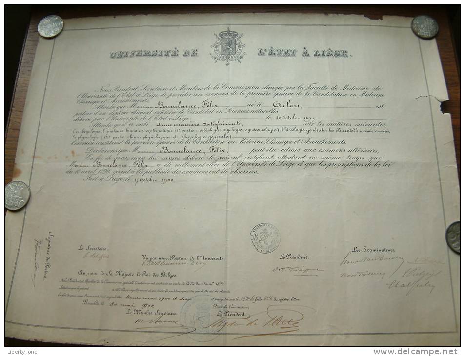 Université De L´état à Liège / Faculté De Medecine - Certificat De BONNELANCE Félix / Anno 1902 ( Details Zie Foto ) ! - Diplômes & Bulletins Scolaires