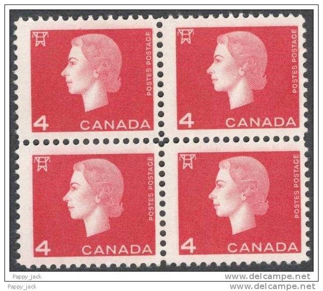 Canada Queen Elizabeth II #404 Cameo Issue 1963 4 Cents  BLOCK OF 4 MNH - Blocks & Sheetlets