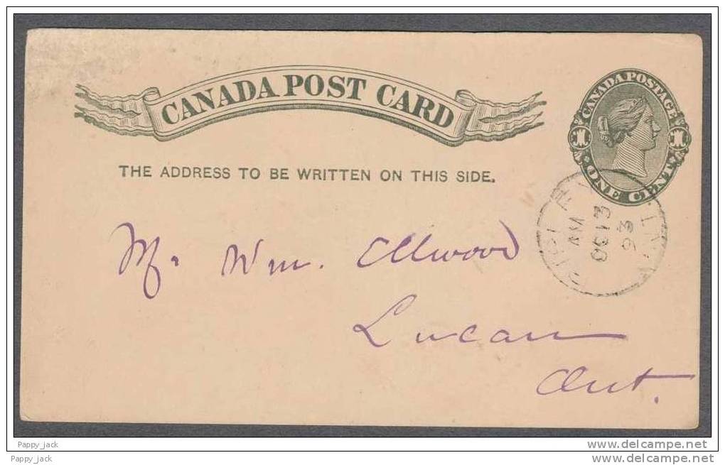 Canada 1893 Stationery Post Card Used Cancel - 1860-1899 Reign Of Victoria