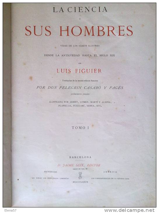 GRAN LIBRO LA CIENCIA SUS HOMBRES AÑO 1879 TOMO II.vidas Sabios Ilustres Desde La Edad Antigua Al Sig  GRAN LIBRO - History & Arts