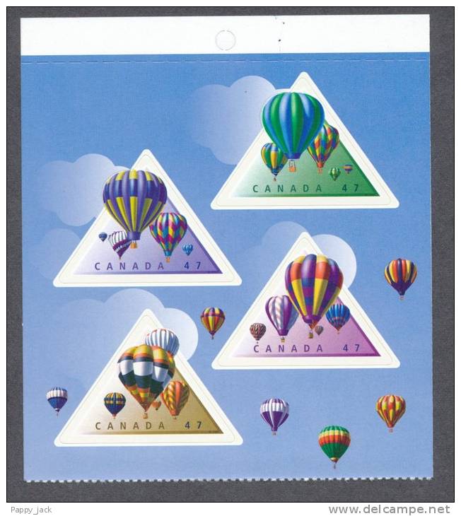 Canada Hot Air Balloons Montgolfieres Die Cut Pane Of 4 From Booklet Triangular Shaped MNH - Booklets Pages