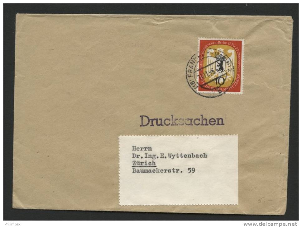 GERMANY, BERLIN Bundestag 1955 10 PFENNIG ON COVER AS PRINTED MATTER TO SWITZERLAND - Lettres & Documents