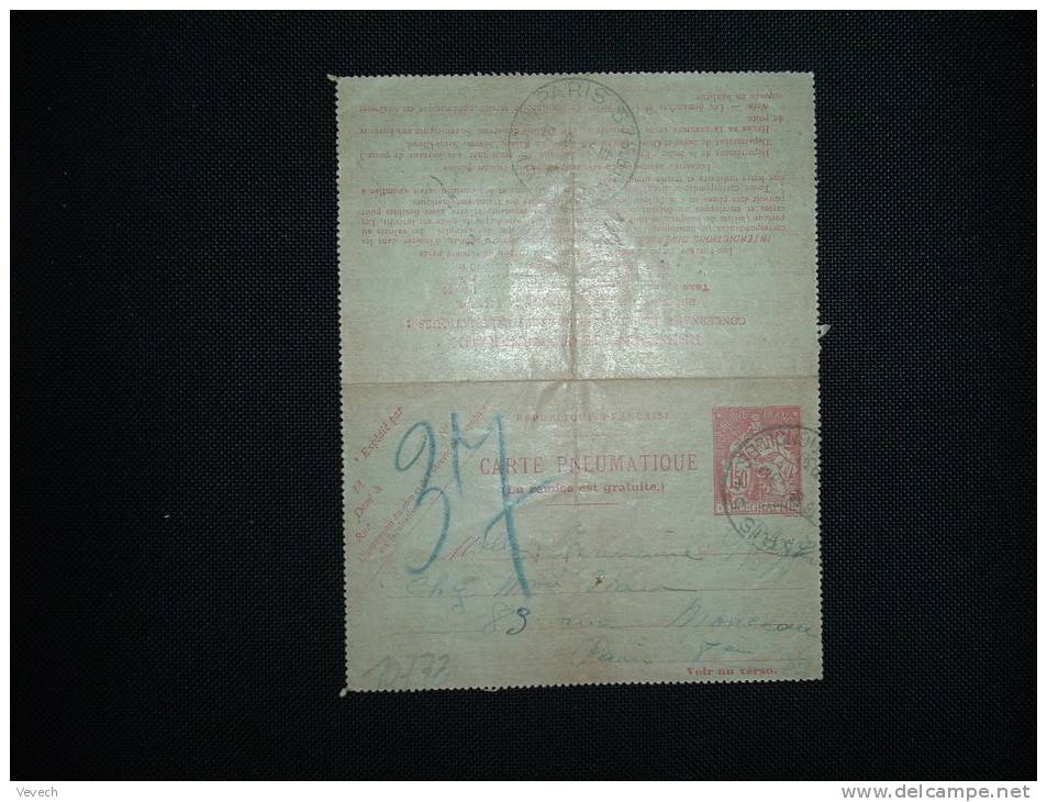 CARTE PNEUMATIQUE CHAPLAIN 1,50 F OBL. HOROPLAN 6 III 1930 PARIS 54 - Pneumatici