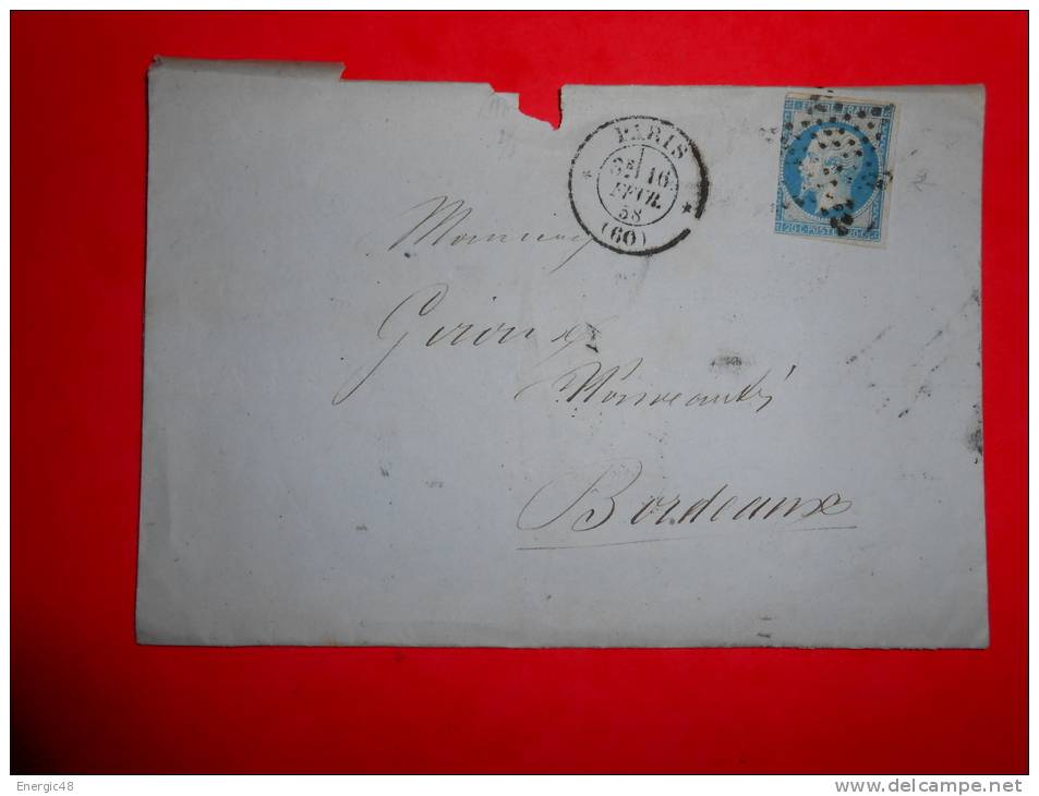 N2.lettre De Paris Pour Bordeaux FEv 58,filet.a Voir!! - 1853-1860 Napoléon III