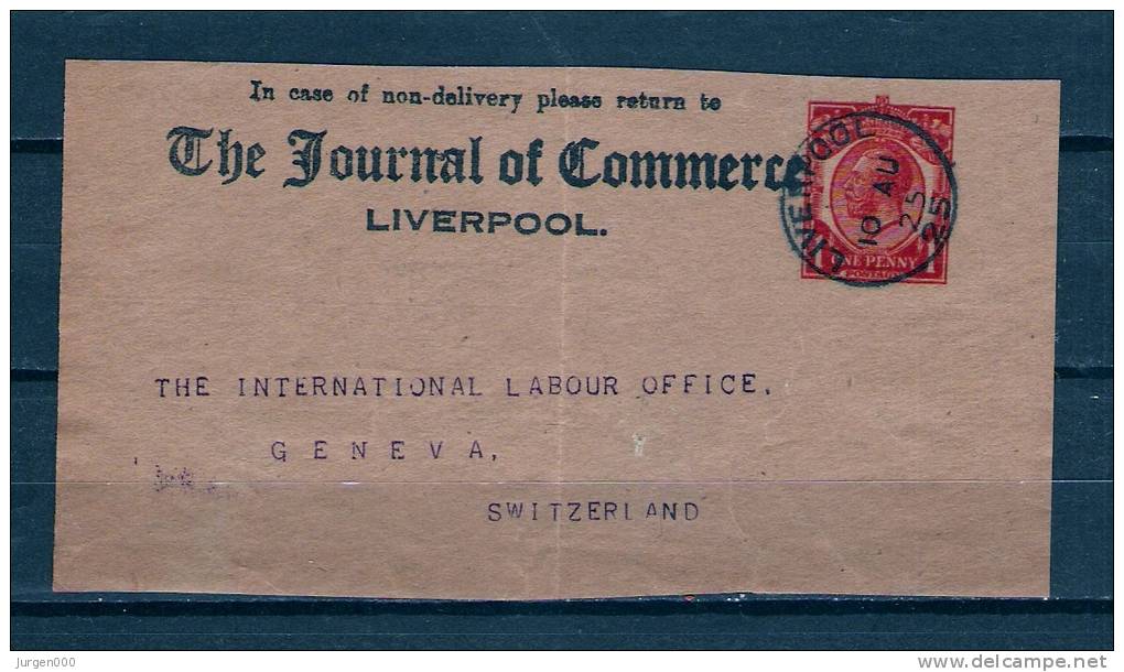 Briefstukje Van Liverpool Naar Geneva (Zwitserland) 10/08/1925 (GA6755) - Brieven En Documenten